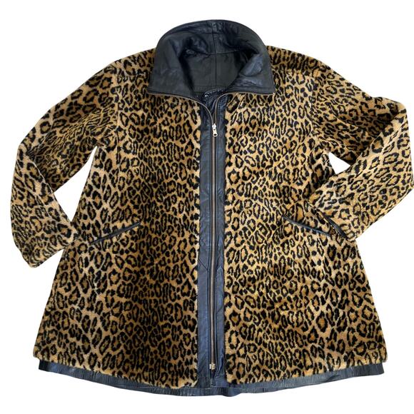 Lillie Rubin L/XL Vtg 90s Reversible Jacket Leather and Faux-fur Animal Print - Picture 8 of 16